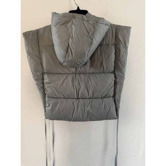 Women's Puffer Vest Jacket with Hoodie Open Side Tie Y2k Xlarge gray puffer vest - Picture 9 of 11